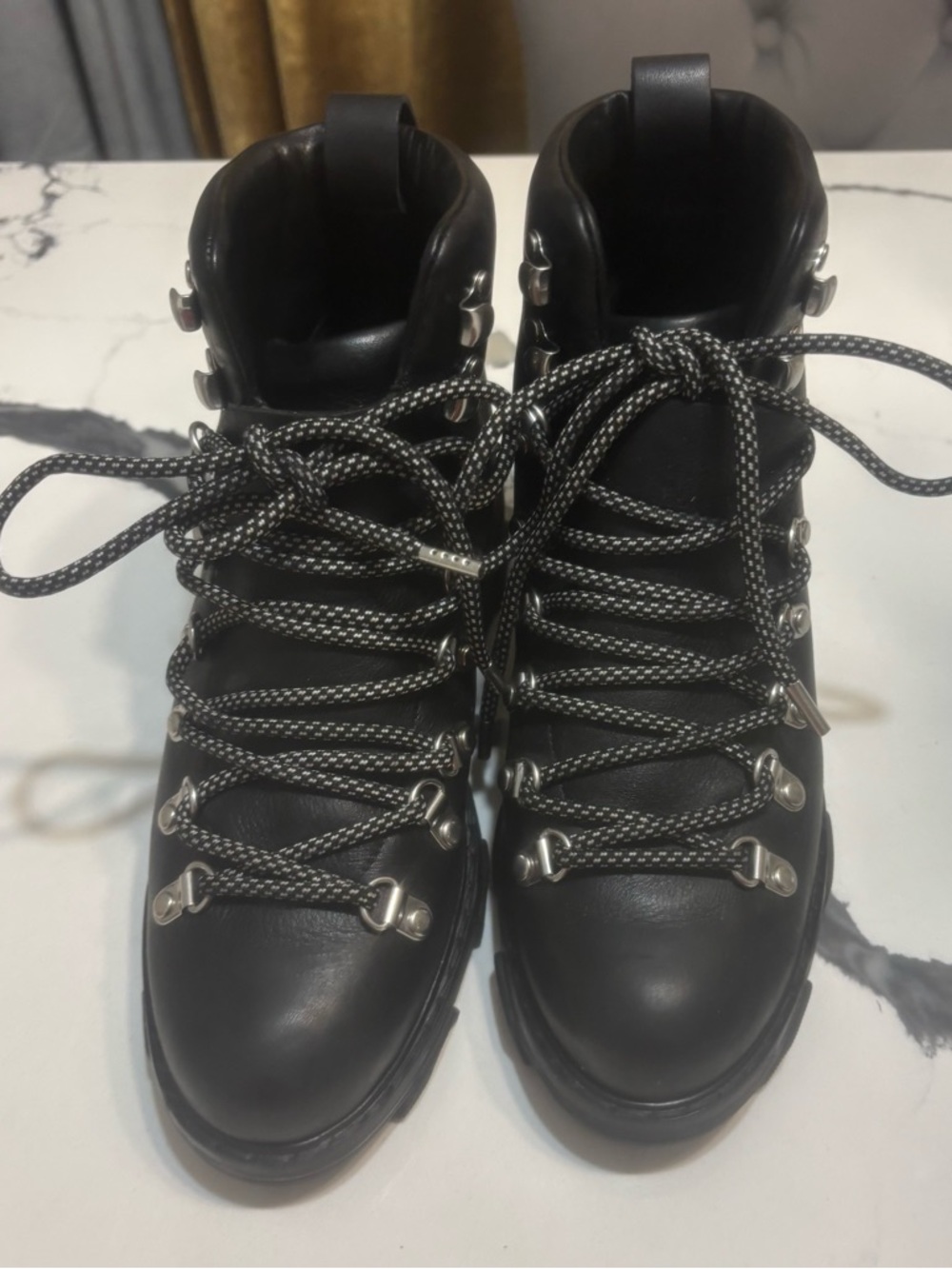 rag & bone Black Leather Combat Boots with Contrast Laces